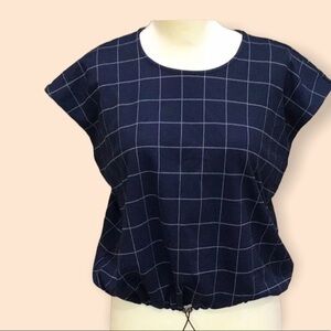 Alfani Women's Blouse Blue Size Large L Window Pane Printed Knit Top
